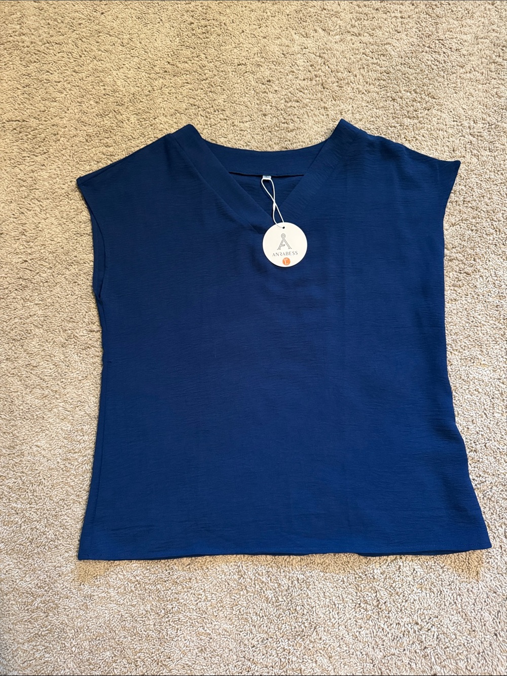 Navy V-Neck Cap Sleeve Top